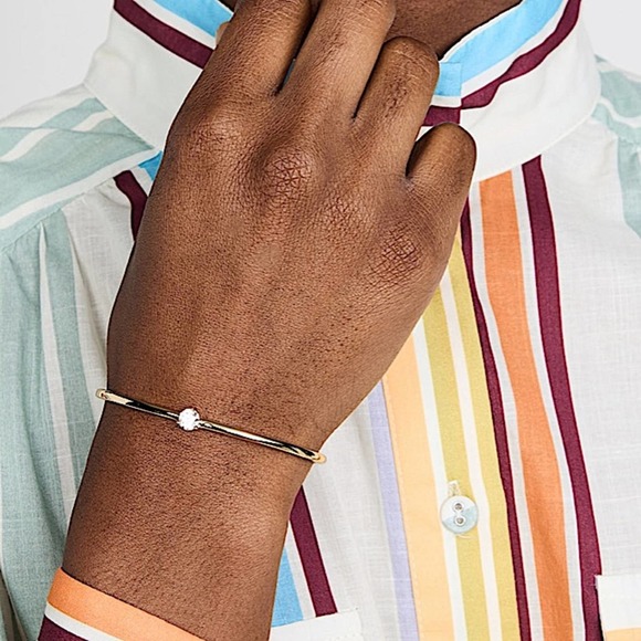 Gold Solitaire Zircon Cuff Bangle Simple Plain Adjustable Bracelet - Picture 6 of 8